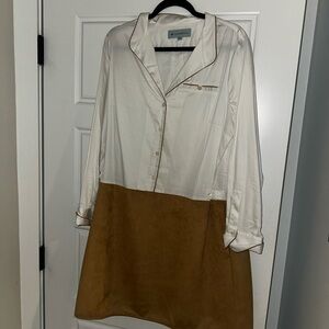 Tuckernuck Delfina Shirt Dress in White & Tan